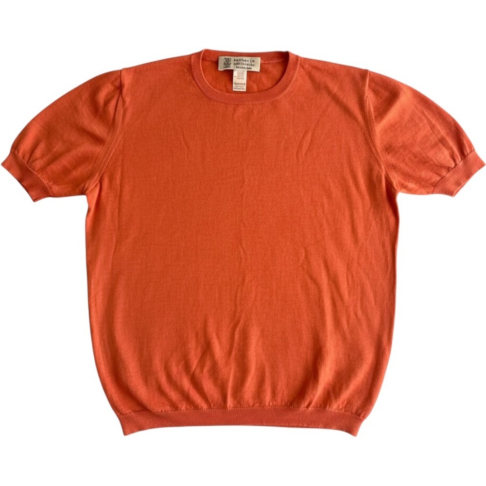 Brunello Cucinelli Cashmere Silk Short Sleeve Knit Top Orange Size S Italy